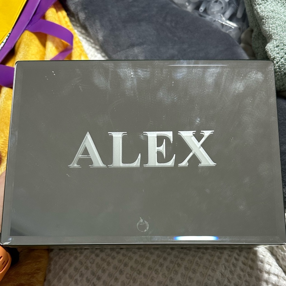 Mirrored Pottery Barn Jewelry Box, engraved with ALEX